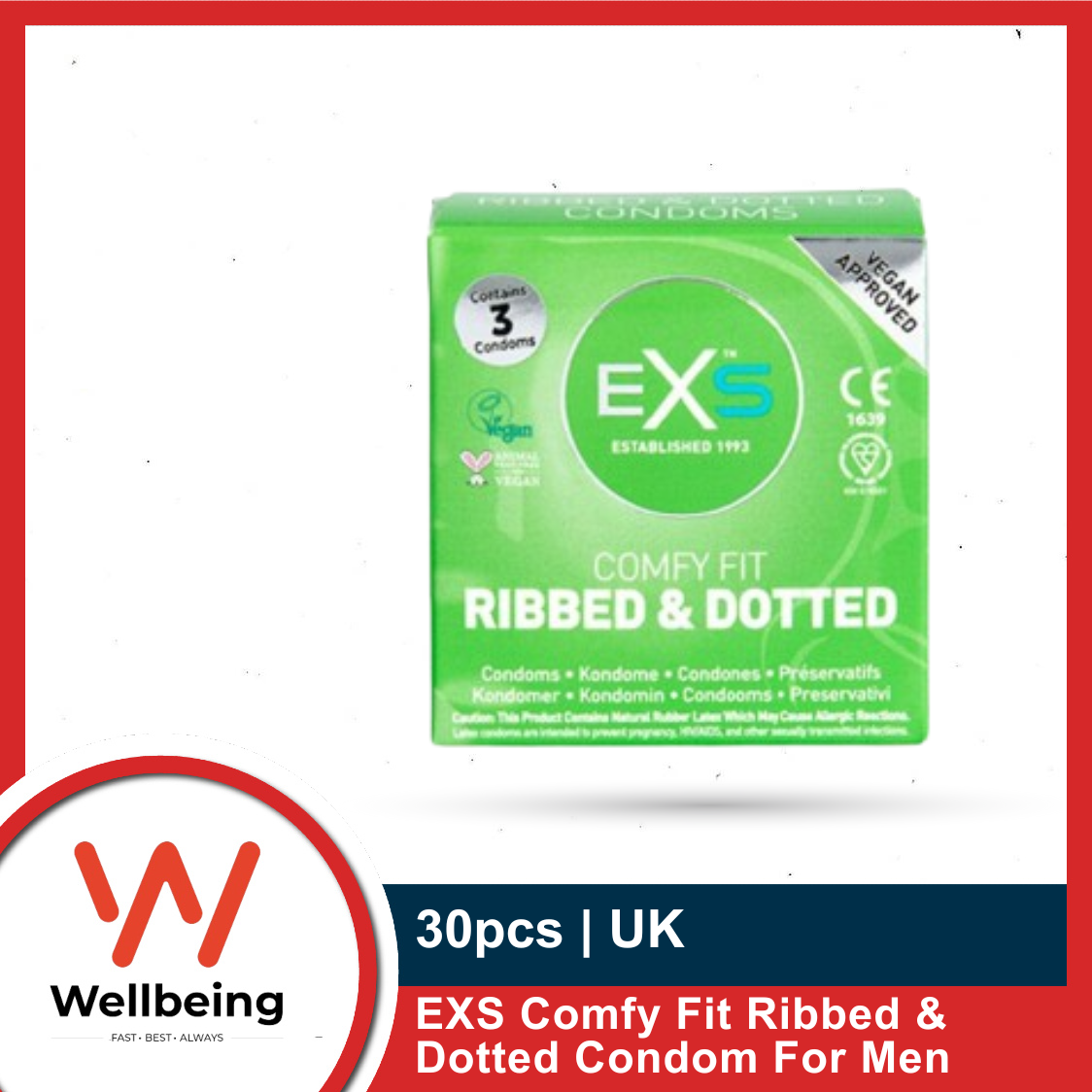 Picture of EXS Condom | EXS Comfy Fit Ribbed & Dotted Condom For Men | Full Box 3x10=30pcs Condom | UK