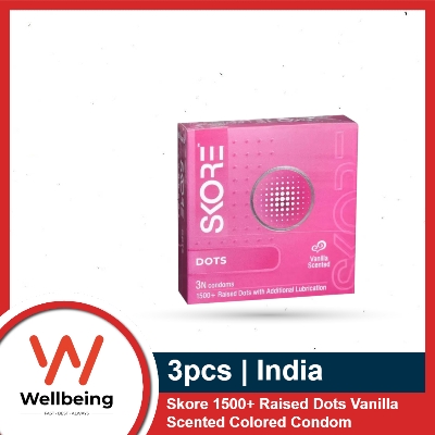 Picture of Skore Condoms for Men 3pcs Pack 1500+ Raised Dots Vanilla Scented Colored Condom