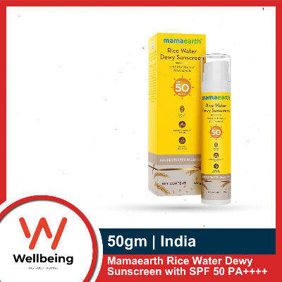Picture of Mamaearth Rice Water Dewy Sunscreen with SPF 50 PA++++ 50gm | UVA & UVB Protection | Tan Protection | Gives Glass Skin Glow | No White Cast | For All Skin Types | India