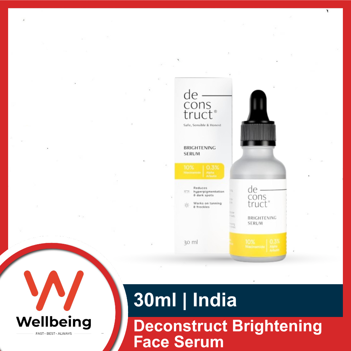 Picture of Deconstruct Brightening Face Serum 30ml for Pigmentation & Dark Spots Removal | 10% Niacinamide + 0.3% Alpha Arbutin | For Men & Women | Reduces acne marks, tan & freckles | India