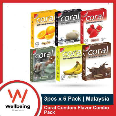 Picture of Coral Flavor Condom Combo - Banana, Chocolate, Orange, Strawberry, Vanilla, Ice Cream Flavor Condom for Men - 6x3=18pcs Condom | Malaysia