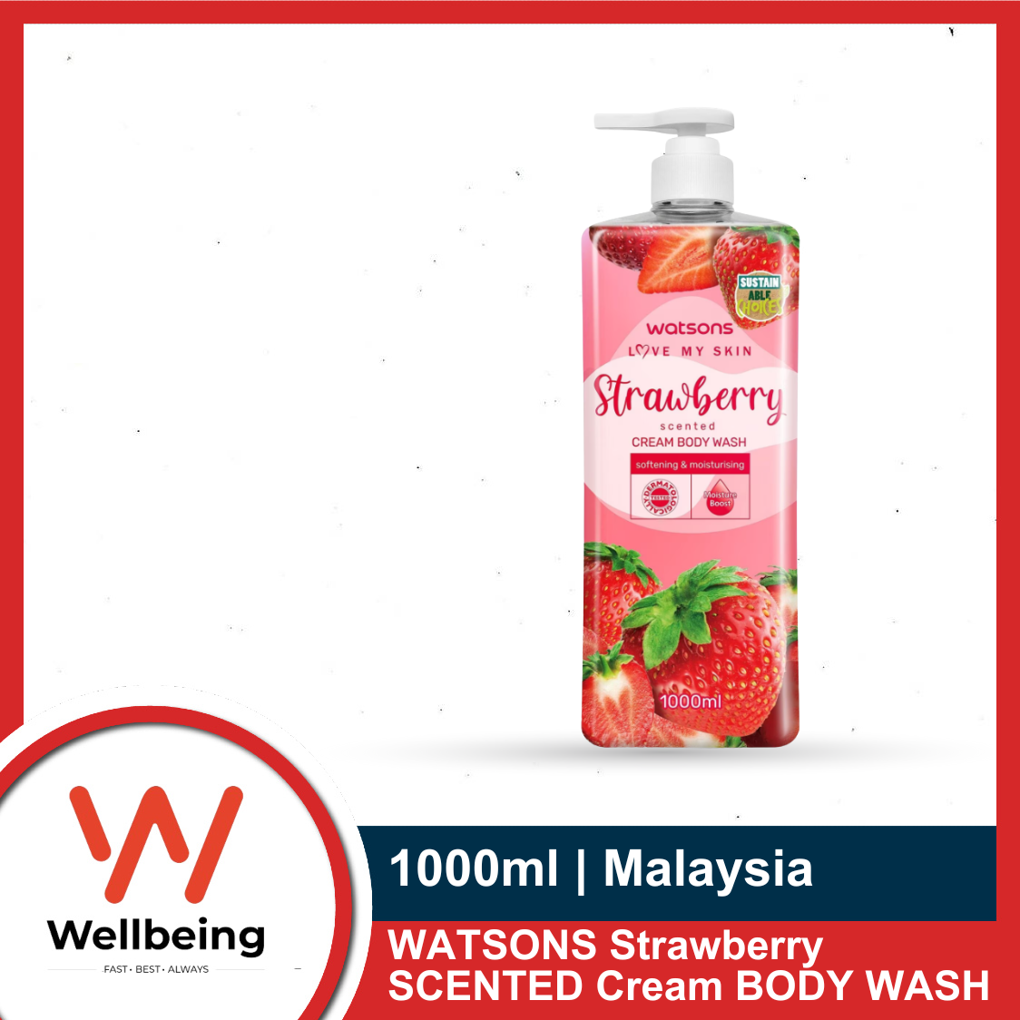 Picture of WATSONS Love My Skin Strawberry Scented Cream Body Wash 1000ml | Malaysia