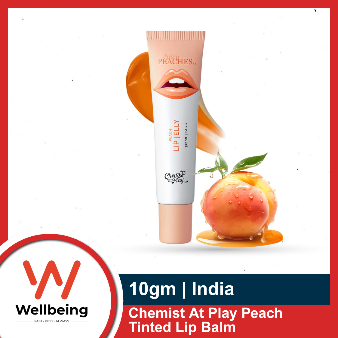 Picture of Chemist At Play Peach Tinted Lip Balm 10gm for Dry, Chapped & Pigmented Lips | Gives 24 hours moisturization | SPF 50 PA++++ | Has 2% Kojic Acid, Hyaluronic Acid, ceramides & Peptides | India