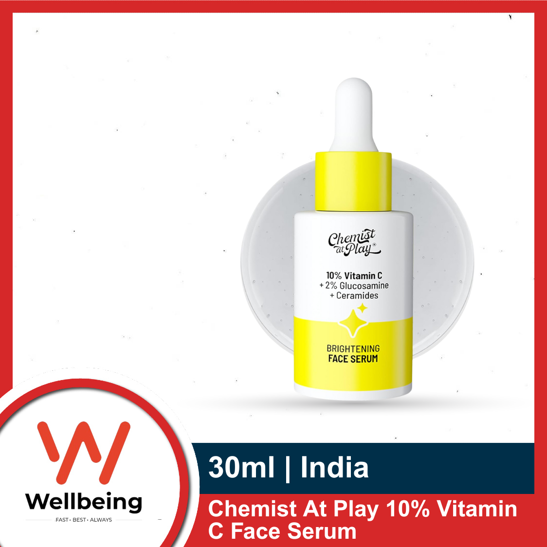 Picture of Chemist At Play 10% Vitamin C Face Serum 30ml |Brightens & Gives Glow |Fades Dark Spots |Treats Hyperpigmentation| Balances Melanin Production | Ethyl Ascorbic Acid & Glucosamine | For All Skin Types