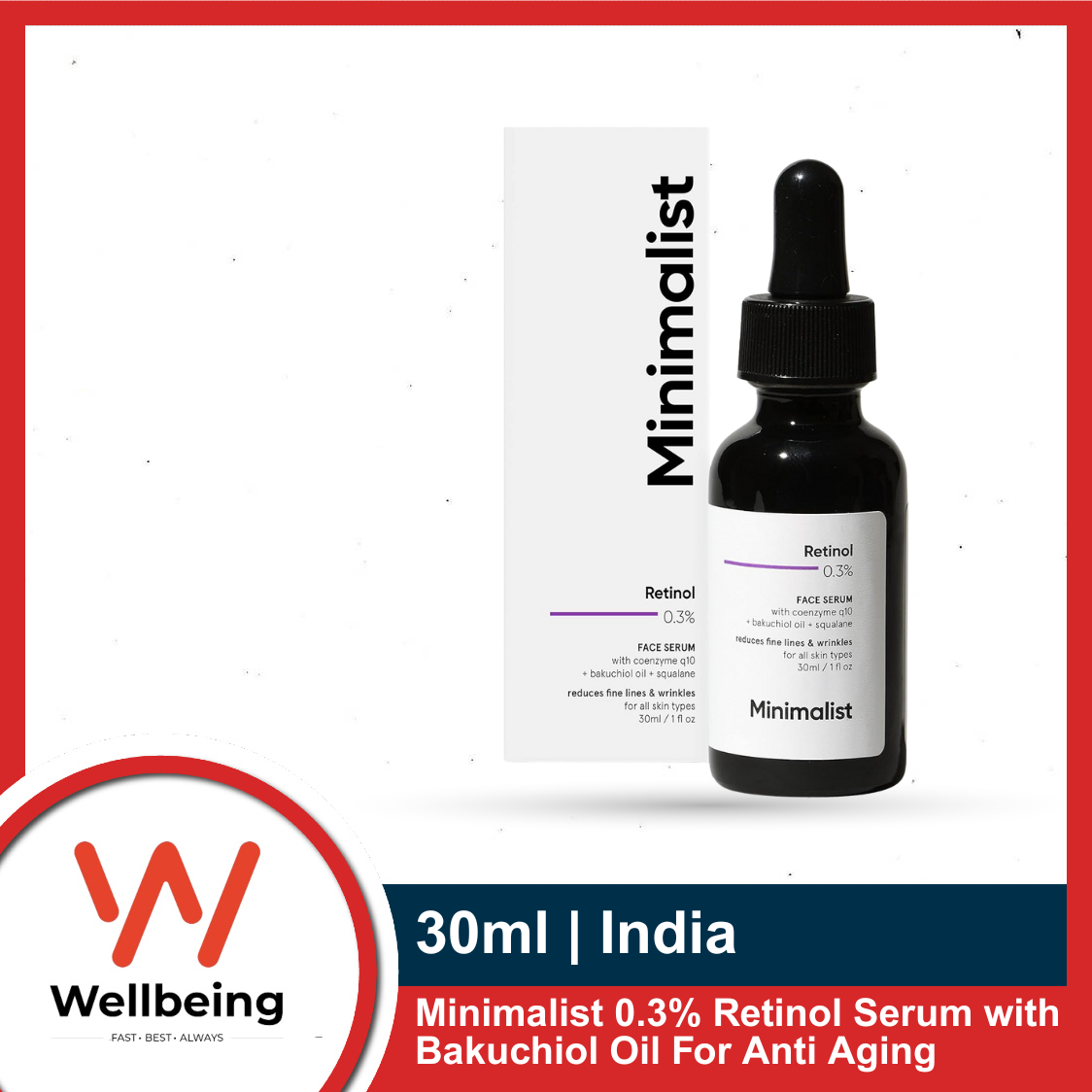 Picture of Minimalist 0.3% Retinol Serum with Bakuchiol Oil For Anti Aging 30ml Night Face Serum With Squalane Base & Coenzyme Q10 To Reduce Fine Lines & Wrinkles | For Women & Men