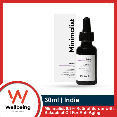 Picture of Minimalist 0.3% Retinol Serum with Bakuchiol Oil For Anti Aging 30ml Night Face Serum With Squalane Base & Coenzyme Q10 To Reduce Fine Lines & Wrinkles | For Women & Men