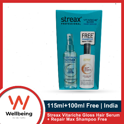 Picture of Serum & Free Shampoo - Streax Professional Vitariche Gloss Hair Serum 115ml + Repair Max Shampoo 100ml | India