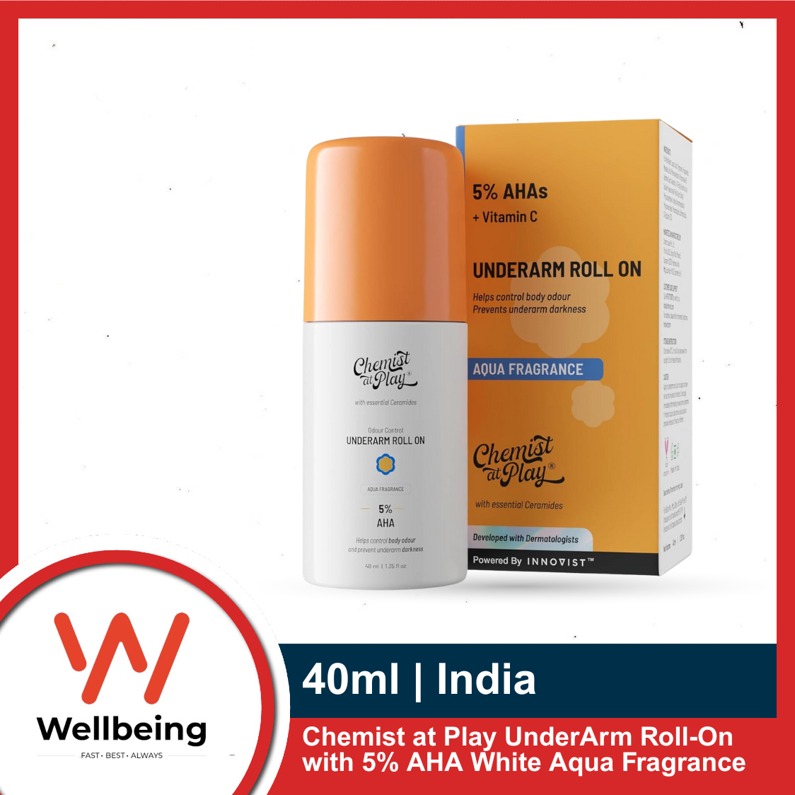 Picture of Chemist at Play UnderArm Roll-On with 5% AHA, Lactic Acid & 1% Mandelic Acid | Prevents Body Odour, Brightens Skin & Exfoliates Underarm | Fades Pigmentation & Kills Bacteria | For Sensitive Skin | Aqua Fragrance | Alcohol Free - India