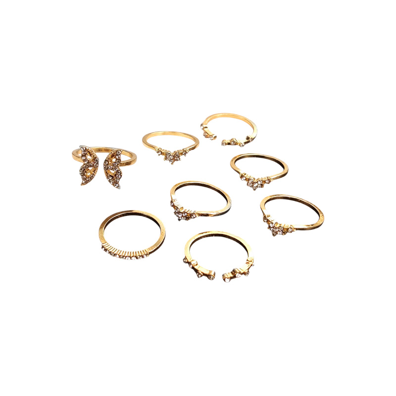 Picture of 8 Pcs Golden Colour Fashionable Trendy Finger Ring Set - Ring For Girls