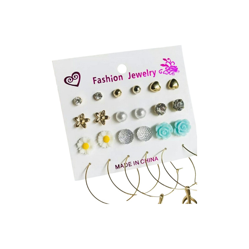 Picture of 12 Pairs/set Flower Love Pearls Small Stud Earring Set Stylish for women fashion