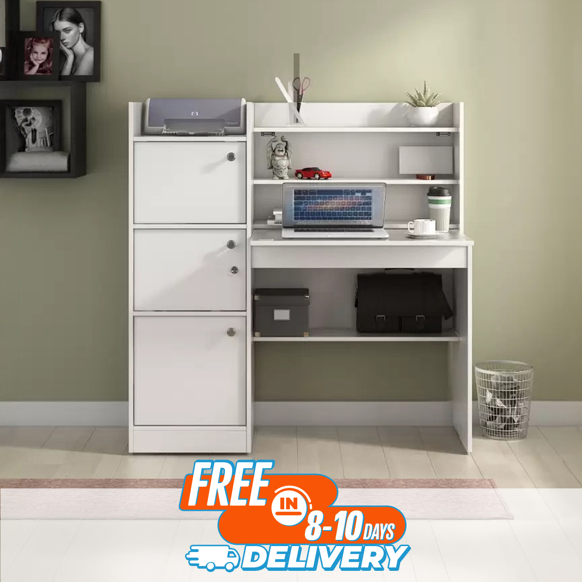 Picture of Furniture Express Modern Reading Table/Study Desk/Laptop Desk With Three Large Storage And Lock - Organize Your Workstation Effectively