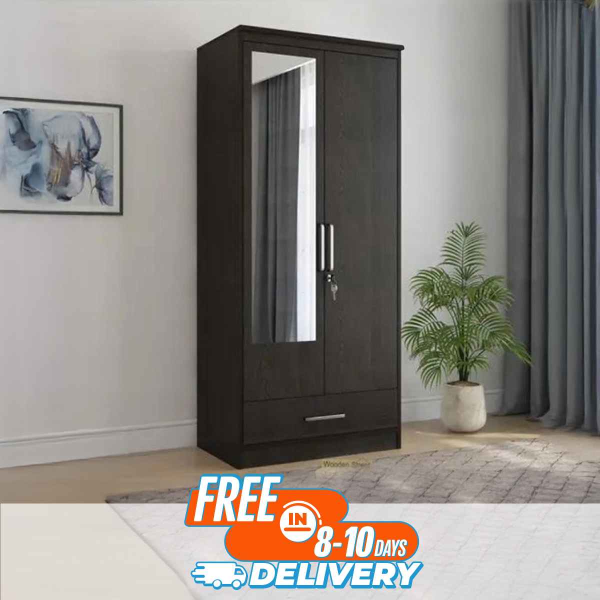 Picture of Furniture Express Highly Vital - Modern Two Doors Almirah with One Side Mirror by Best Quality Furniture - Furniture & Decor - Modern and Trendy