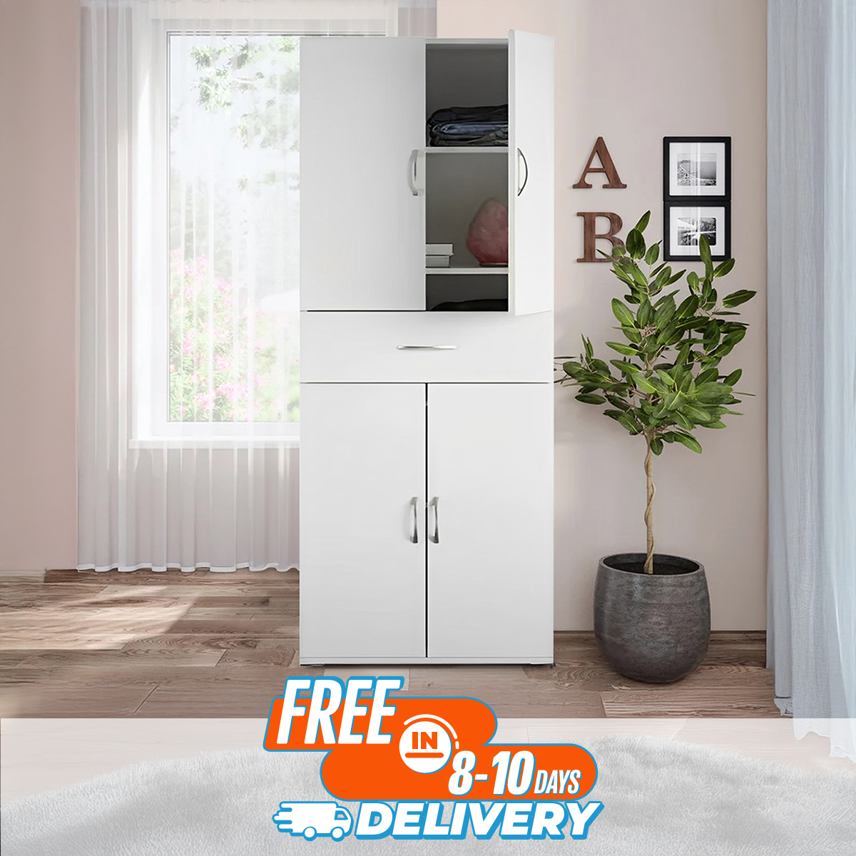 Picture of Furniture Express Unique Design 4 Door Almirah with Locker Drawer/ Bedroom Furniture Wardrobe/ Cloth Storage Cabinet by Best Quality Furniture