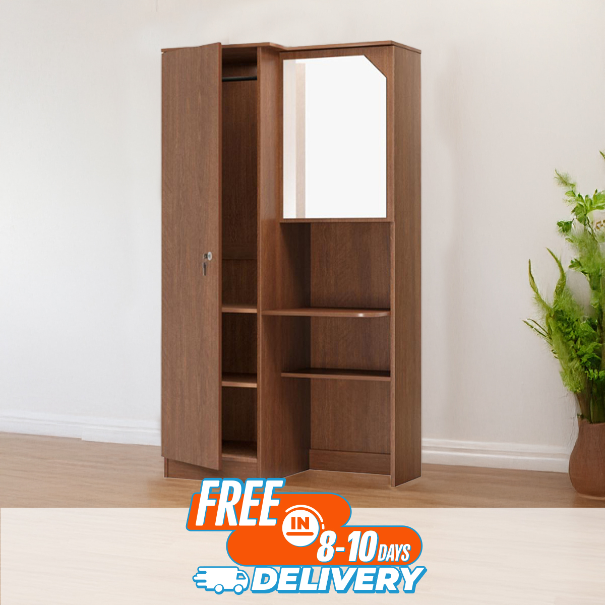 Picture of Furniture Express Modern Single Door Almirah and Two Shelves With Mirror | Book Shelf | Shelves | Mirror by Best Quality Furniture - Minimalistic Sophistication