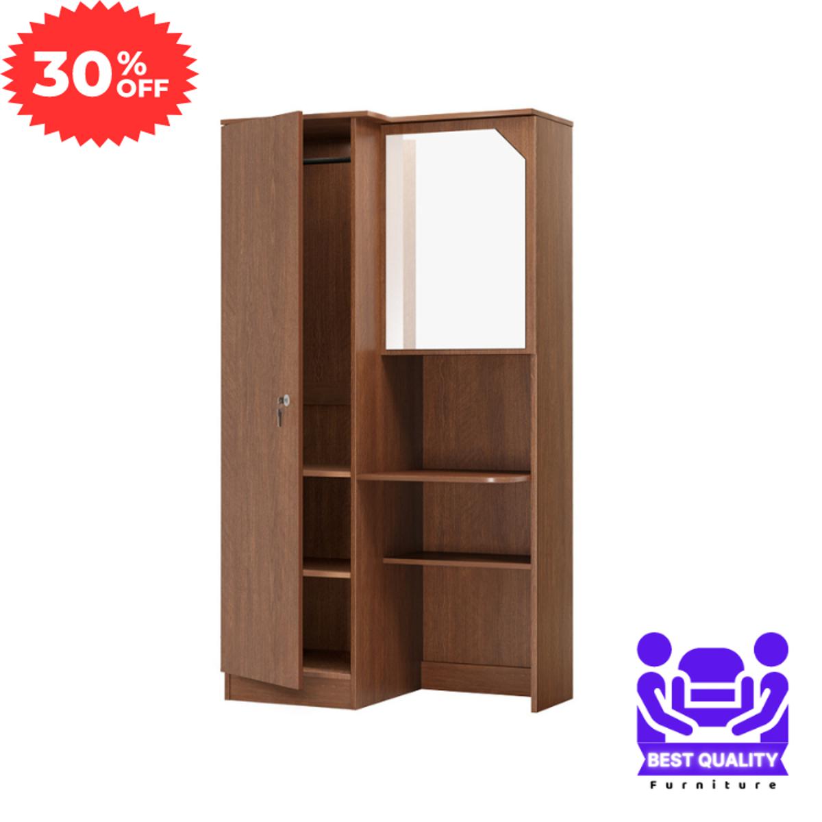 Picture of Furniture Express Modern Single Door Almirah and Two Shelves With Mirror | Book Shelf | Shelves | Mirror by Best Quality Furniture - Minimalistic Sophistication