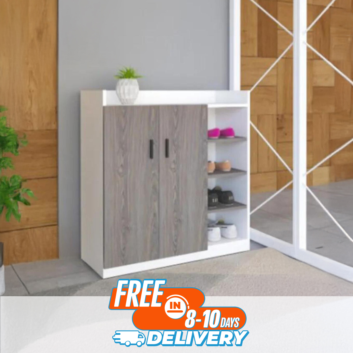 Picture of Furniture Express Best Quality Furniture Shoe Rack with Cover Shoe Shelf Laminated Board (Finish Color - Albino and White) - Minimalistic Sophistication