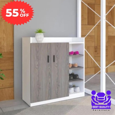 Picture of Furniture Express Best Quality Furniture Shoe Rack with Cover Shoe Shelf Laminated Board (Finish Color - Albino and White) - Minimalistic Sophistication