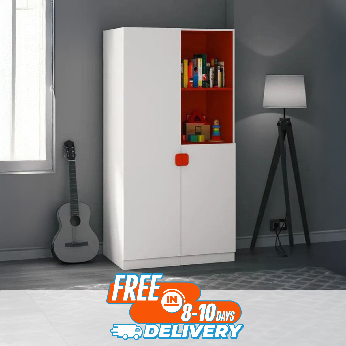 Picture of Furniture Express Unique Design 2 Door Almirah with Open Shelf & Inner Locker Drawer/ Bedroom Furniture Wardrobe/ Cloth Storage Cabinet/ display shelf