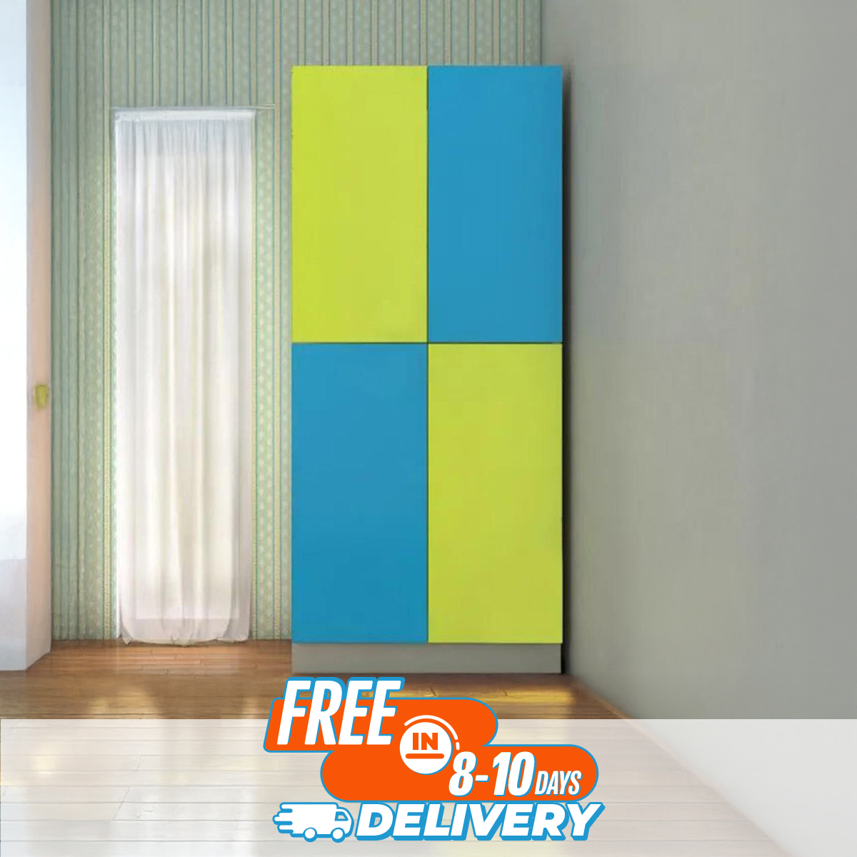 Picture of Furniture Express 4 Door Generic Hudson Storage Organizer Almirah for Living Room & Bedroom | Multipurpose Wardrobe for Kids Clothes Shelf Storage