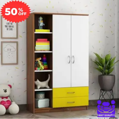 Picture of Furniture Express Quirky Finds - Premium Design Luxury Pull out Almirah with 2 Drawer and 1open Shelf for Book or Display Unit/ Cloth Hanger Storage