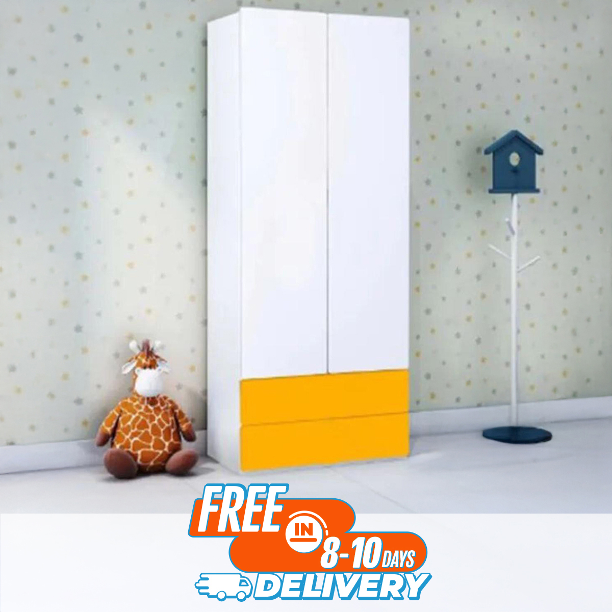 Picture of Furniture Express Quirky Finds - 2 Door Almirah with Multipurpose Storage Shelf | 2 Drawer Wardrobe with Shelves & Hanging Space for Clothes | 2