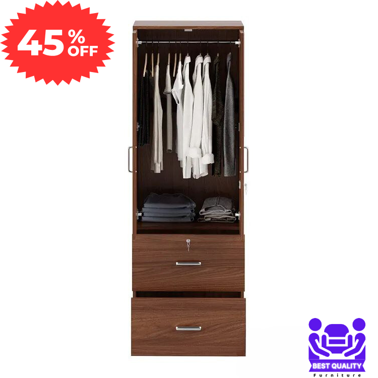 Picture of Furniture Express 2 Part Almirah with coat hanger shelf & 2 Locker Drawer Alamary / Laminated Board Wardrobe2 Door Almira - Best Quality Furniture