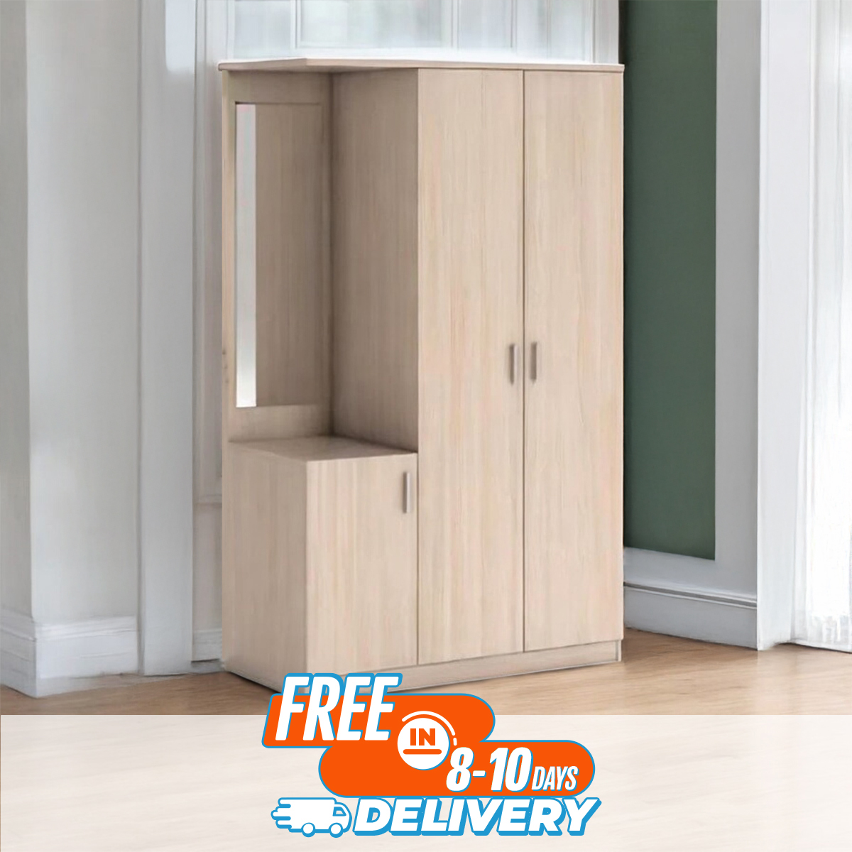 Picture of Furniture Express Modern Design Dresser Almirah with Clothe Storage Shelf & Locker Drawer / Dreeing Mirror Almari /Melamine Board Cloth Storage Wardrobe