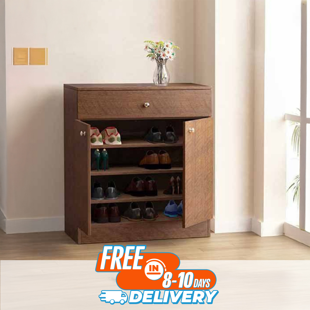 Picture of Furniture Express Modern Shoe Rack with Cover Shoe Shelf Laminated Board (Finish Color - Beech and Mahoghany) - Best Quality Furniture - Minimalistic Sophistication