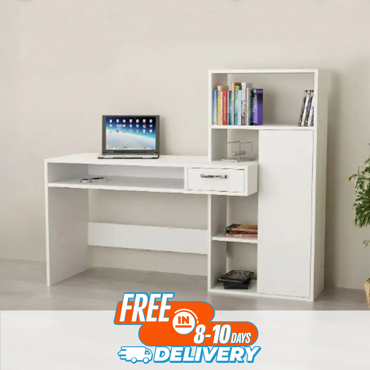 Picture of Furniture Express Home Office Computer Table Study Table | Laptop Desk With Shelves (White Color Finish) - Study Table