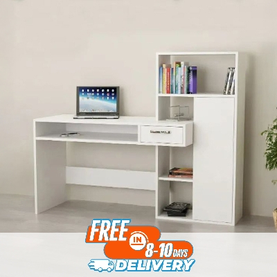 Picture of Furniture Express Home Office Computer Table Study Table | Laptop Desk With Shelves (White Color Finish) - Study Table