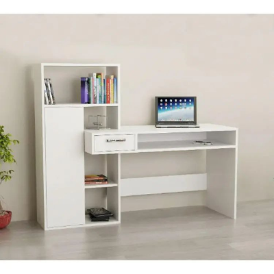 Picture of Furniture Express Home Office Computer Table Study Table | Laptop Desk With Shelves (White Color Finish) - Study Table