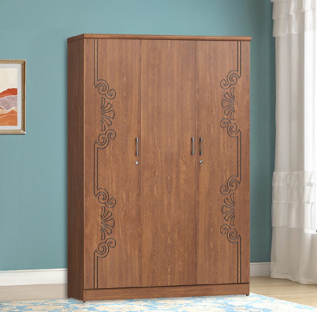 Picture of Furniture Express Antique Secure 3-Door Almirah, Partex MDF Laminated Board Wardrobe 72/48