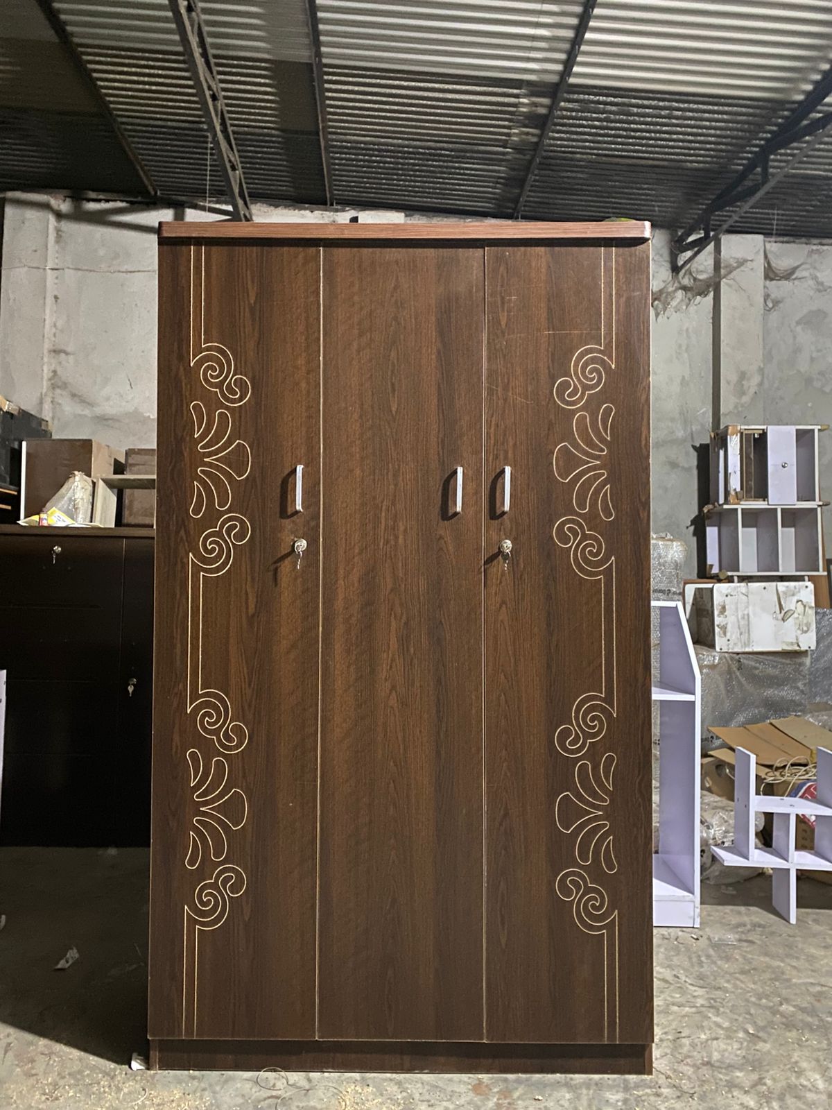 Picture of Furniture Express Antique Secure 3-Door Almirah, Partex MDF Laminated Board Wardrobe 72/48