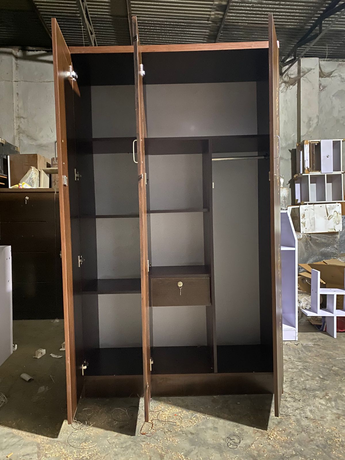 Picture of Furniture Express Antique Secure 3-Door Almirah, Partex MDF Laminated Board Wardrobe 72/48