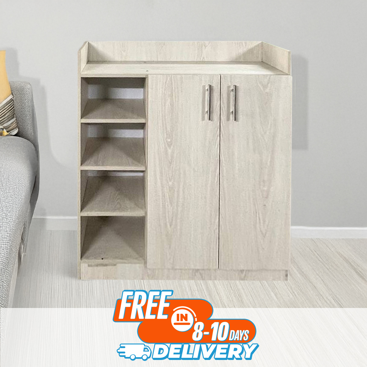 Picture of Furniture Express Best Quality Furniture Shoe Rack with Cover Shoe Shelf Laminated Board (Finish Color - Albino and White) - Minimalistic Sophistication M