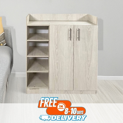 Picture of Furniture Express Best Quality Furniture Shoe Rack with Cover Shoe Shelf Laminated Board (Finish Color - Albino and White) - Minimalistic Sophistication M