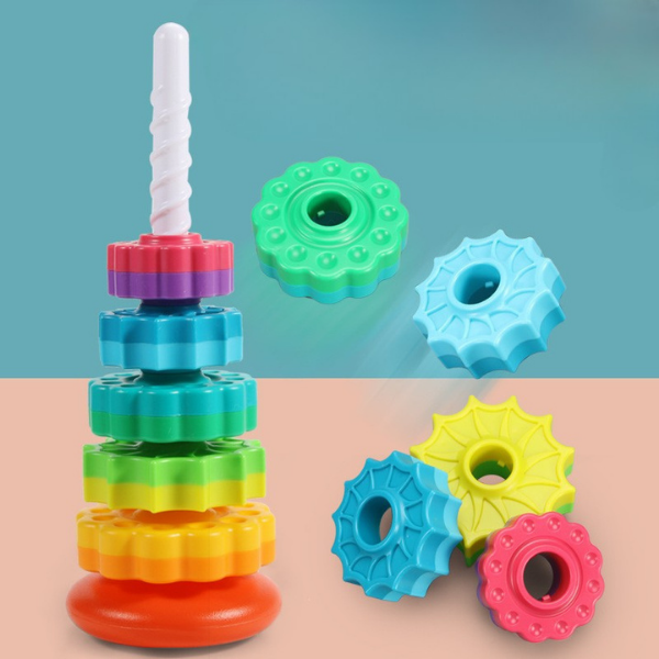Spinny Stacker Rainbow Spin Tower — Montessori Sensory Stacking Toy (1-3 years). Baby World Bangladeshonline shop bangladeshothoba.com