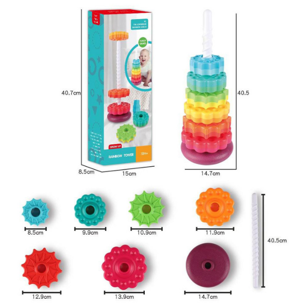 Spinny Stacker Rainbow Spin Tower — Montessori Sensory Stacking Toy (1-3 years). Baby World Bangladeshonline shop bangladeshothoba.com