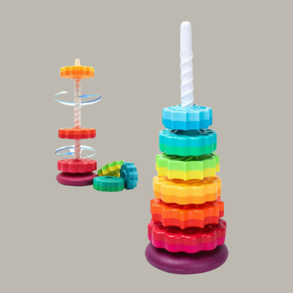 Spinny Stacker Rainbow Spin Tower — Montessori Sensory Stacking Toy (1-3 years). Baby World Bangladeshonline shop bangladeshothoba.com