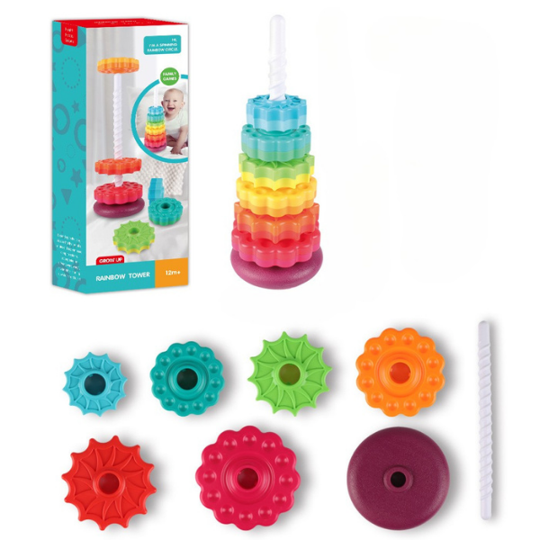 Spinny Stacker Rainbow Spin Tower — Montessori Sensory Stacking Toy (1-3 years). Baby World Bangladeshonline shop bangladeshothoba.com