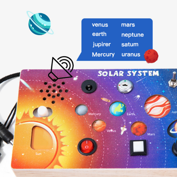 Solar System LED Montessori Busy Board — Wooden Sensory Switch Panel (Ages 2–5). Baby World Bangladeshonline shop bangladeshothoba.com
