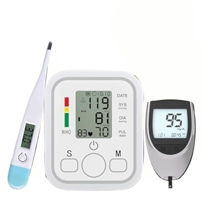 Picture of (Combo Pack of 3)automatic-measuring-bp-monitoring-machine-for-home-with-voice-broadcast-accurate-measurement and blood-glucose-monitor with digital-thermometer