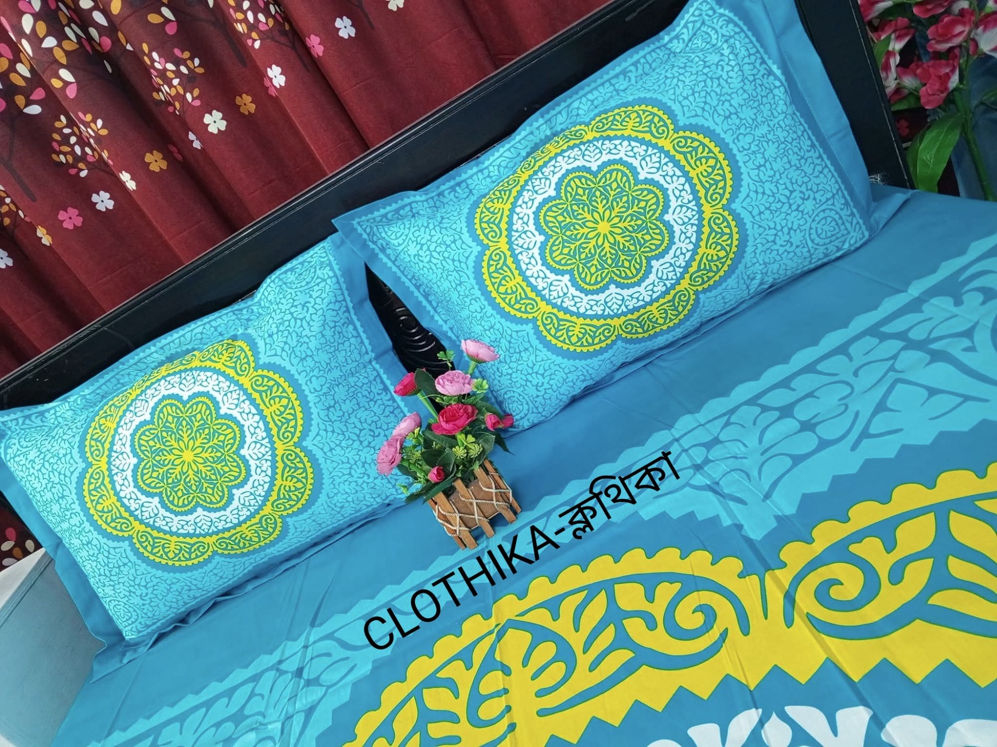 Picture of Digital Home Tex Luxury panel bedsheet king size (8feet/7.5feet) with 2 pillows cover & 1 side pillow cover for Home decorations