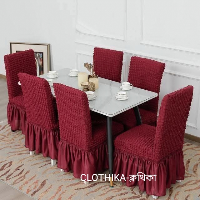 Picture of Maroon Colour Original Turkish Spandex Fabrics Chair Cover 6 seats for home decorations
