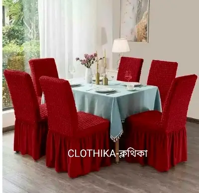 Picture of Maroon Colour Original Turkish Spandex Fabrics Chair Cover 6 seats for home decorations