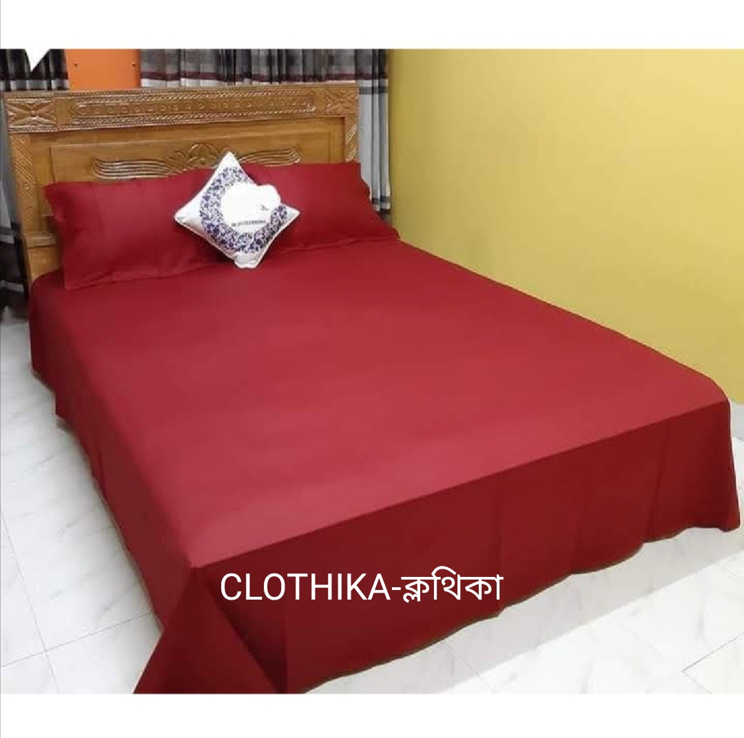 Picture of Solid Colour Twill Cotton Fabrics Bedsheet king size(8feet×7.5feet) with 2 pillows cover for home decorations
