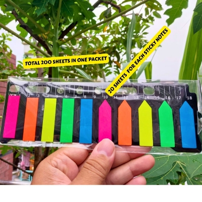 Picture of 200 Sheets Sticky Notes Pad Fluorescent Classification Index Sticker (Combo of 05 Flat Heads 05 Arrows)