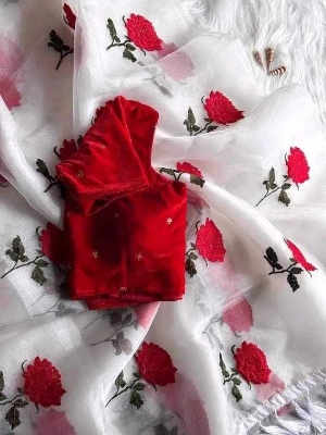 Picture of Exclusive Viral Georgette sharee with embroidery work blouse pics 3 Ratings