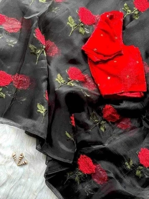 Picture of Exclusive Viral Georgette sharee with embroidery work blouse pics 3 Ratings