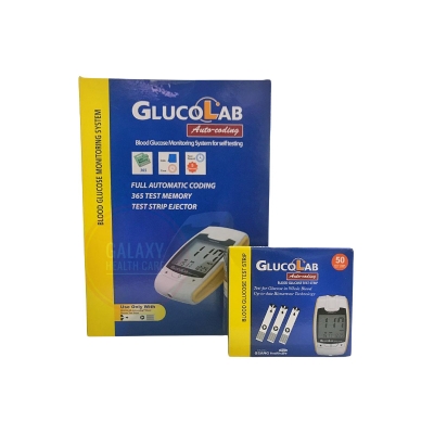 Picture of গ্লুকোল্যাব রক্তের গ্লুকোজ মিটার, 50 টি টেস্ট স্ট্রিপ কম্বো সহ 25 টি স্ট্রিপের শিশি